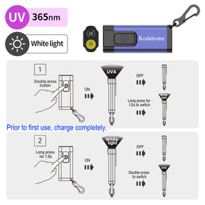 Kodahome Rechargeable Keychain LED Flashlight Plus UV Blacklight (Purple)